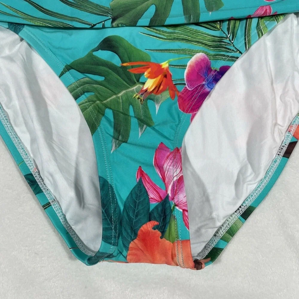 NWT‎ La Blanca [ 12 ] Tropicalia Shirred Band Floral Hipster Bikini Bottoms